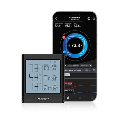 AC Infinity Temperature Humidity VPD Smart Hygrometer B2 w/ Bluetooth App - style: Integrated Sensor