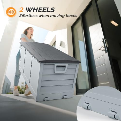 VINGLI 75 Gallon collapsible Outdoor Storage Box - color: Grey Body Black Lib