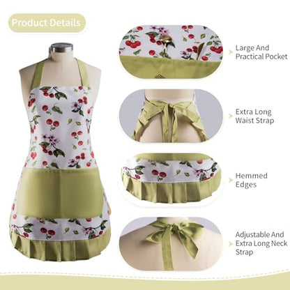 Retro Floral Apron for Women With Pockets for Cooking & Gifting - color: Berry