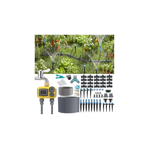 150FT Drip Irrigation System Kit with 2 Zone Water Timer for Garden