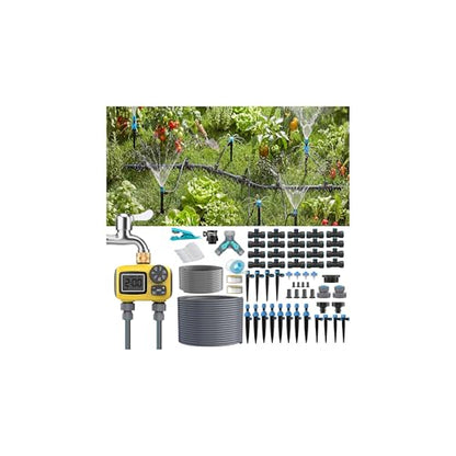 150FT Drip Irrigation System Kit with 2 Zone Water Timer for Garden