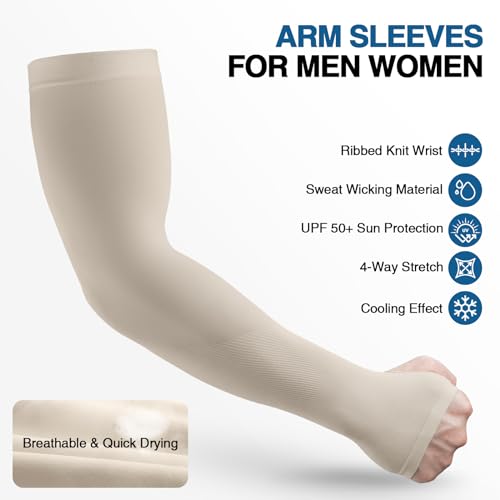 LUOLIIL VOE Arm Sleeves for Men Women，UV Sun Protection Cooling Compression - color: 5 Pairs-black/Beige/White/Blue/Grey#