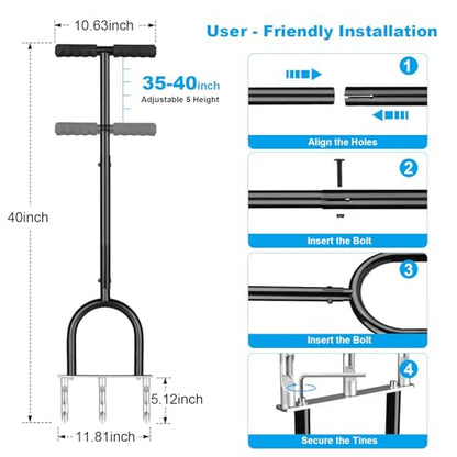 Manual Lawn Aerator Tool, Hollow Tines Plug Lawn Core Aerator, Heavy Duty Hand Soil Aeration Tool with Adjustable Handle, Grass Aeration Garden Tools for Lawn Care, Compacted Soil, Yard