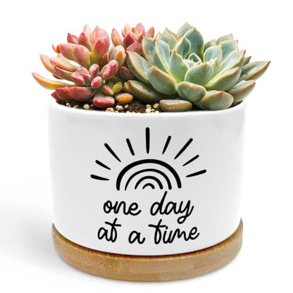 Inspirational Mental Health Planter Pots, One Day at a Time Affirmation Ceramic Succulent Plant Flower Planters(No Plants) - color: Style 03