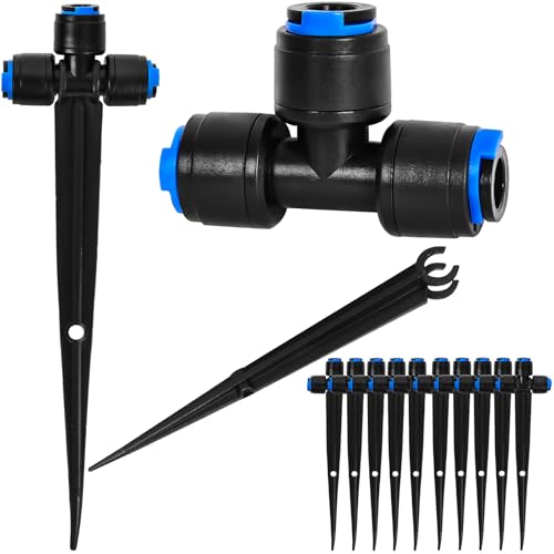 10 Pack 1/4" Drip Irrigation Tee Connectors, Quick Connect Universal Drip Irrigation Tubing Coupling Valve,Fitting for Sprinkler or Drip Irrigation System Parts & Connectors - color: Black-1/4" Tee Connectors+ground plug