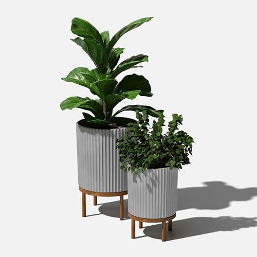 Veradek Demi Series Raised Duo Planters - Set of 2 Planters with Stands - color: Gray/Brown, size: Bundle