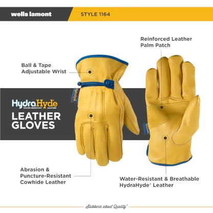 Wells Lamont Men's Slip-On HydraHyde Leather Work Gloves - color: Saddletan, size: Large (Pack of 1), style: Ball & Taoe
