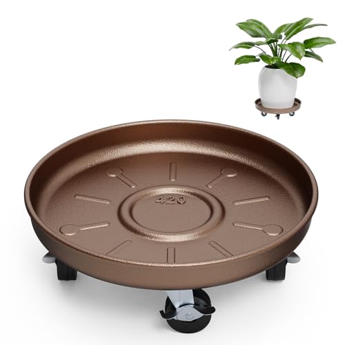 Plant Caddy With Wheels 16" Metal Plant Saucers for Indoors 420 Lb Capacity - size: 1 PACK 16 INCH
