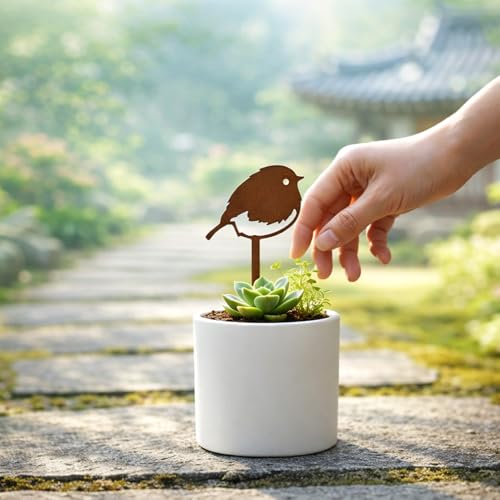 Chickadee Metal Garden Plant Stake for Flower Pots