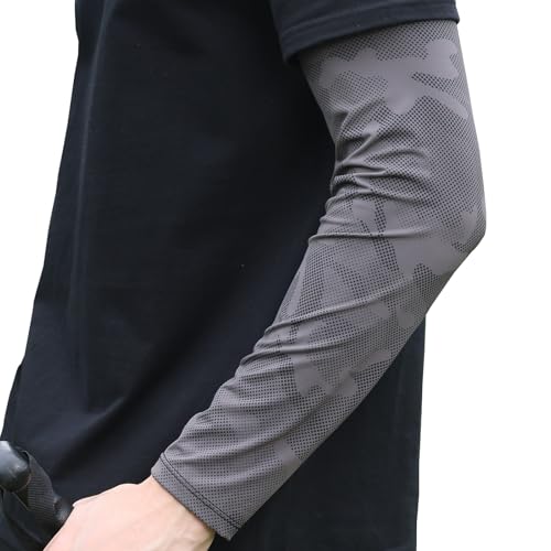 Arm Sleeves for Men, Loose Fit Non-Sticky, Cooling UV Sun Protection Arm Sleeves for Baseball Basketball Golf Hiking - color: Camouflage Grey, size: Large