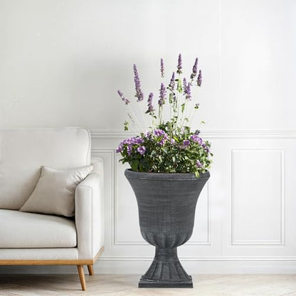 2-Pack 22" Washed Black Plastic Urn Planters with Drainage Holes - color: 22"h-washed Black