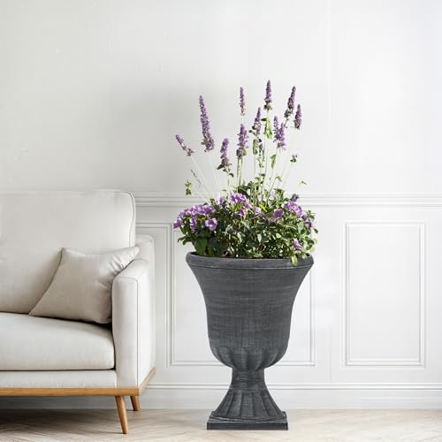 2-Pack 22" Washed Black Plastic Urn Planters with Drainage Holes - color: 22"h-washed Black