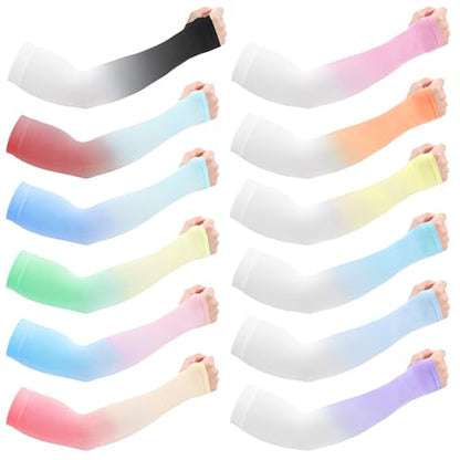 JATEBI 12 Pairs UV Sun Protection Arm Sleeves for Women, Gradient Color