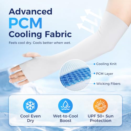 Arm Sleeves for Men Women PCM Cooling UPF 50+ Sun Protection UV Sleeves Thumb Holes Running Driving Fishing Golf - color: Grey, size: Small