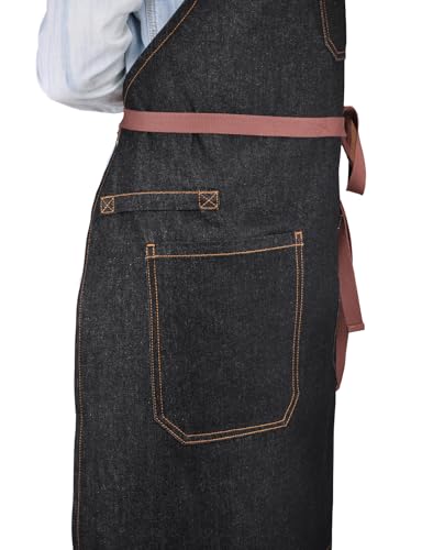 Mens Womens Cooking Apron with Cross Back Straps,Black Denim - color: Black Denim With Cross Back Straps