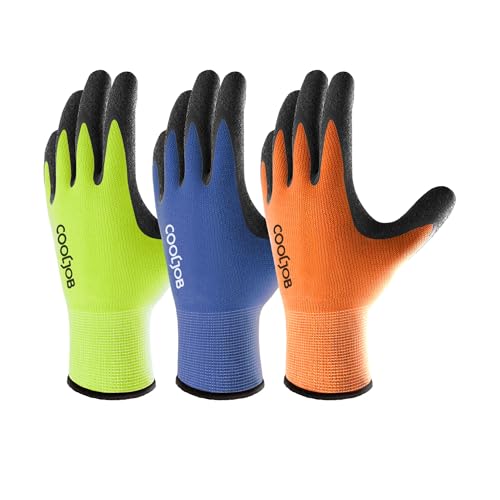 COOLJOB Fluorescent Safety Work Gloves with Grip, Non-skid Crinkle Latex - size: Medium