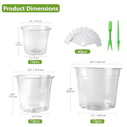 36 Pack 6/8/10 Inch Clear Nursery Pots with Drainage Holes - size: 6/8/10in(36pack,clear)