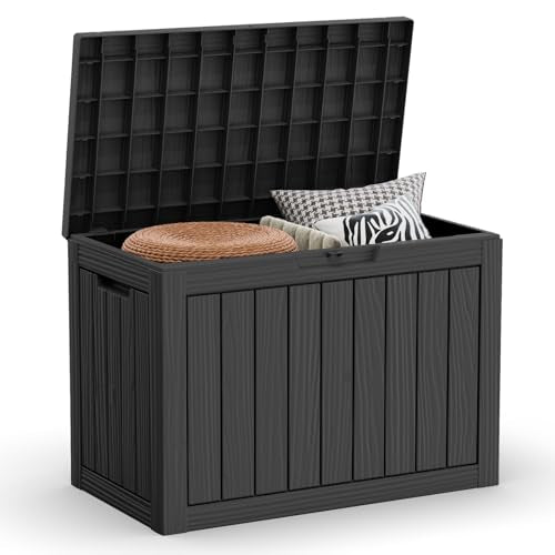 45 Gallon Resin Deck Box, Waterproof Outdoor Storage Bin for Patio, Poolside, and Garden, Lockable & UV-Resistant, Ideal for Small Spaces, Black - color: Black, size: 45 Gallon
