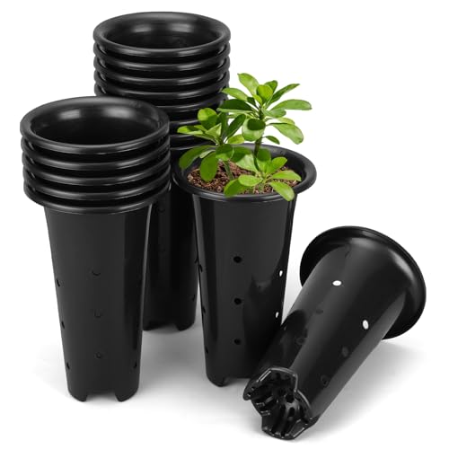 8.6 Inch Deep Tree Planter Pot, 15 Pack Black Plastic Tall Tree Nursery Pots for Plants with Drainage Holes, Seedling Flower Treepots for Indoor Outdoor - size: 8.6inch-15pcs