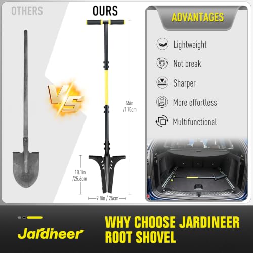 Jardineer Thickened Root Shovel, 45 Inch Serrated Digging Spade