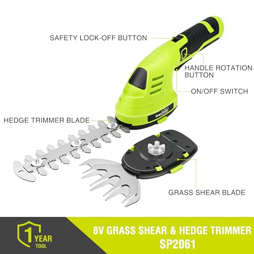 SnapFresh Cordless 7.2V Hedge Trimmer & Grass Shears, 180° Rotating Head