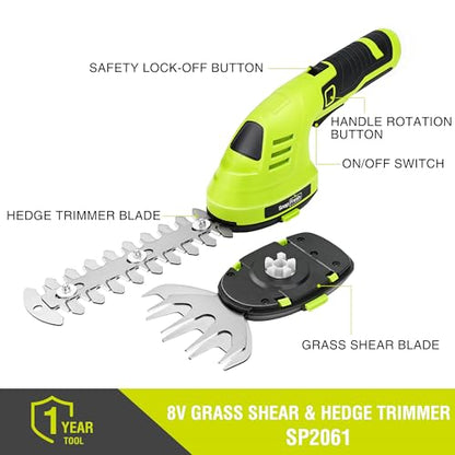 SnapFresh Cordless 7.2V Hedge Trimmer & Grass Shears, 180° Rotating Head