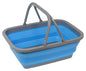 Collapsible Shopping Basket Tote – Silicone Market Basket with Handles, Portable and Foldable, Blue