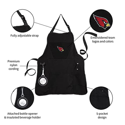 Team Sports America NFL Ultimate Grilling Apron with Bottle Opener and Insulated Beverage Holder, Adjustable Straps Men Women - color: Arizona Cardinals