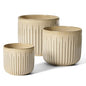 LE TAUCI Ceramic Pots for Plants, 8.3/7/6 Inch Indoor Planters with Drainage Holes & Mesh, Modern Glossy Glaze Cylinder Fluted Plant Pot for Snake Plant, Set of 3, Sand Beige - color: Sand Beige