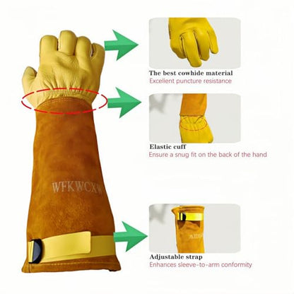 Cow Leather Adjustable Thorn Proof Gardening Gloves - color: Yellow, size: X-Large