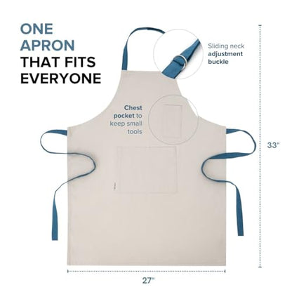 Cotton Canvas Apron for Women & Men – Adjustable Neck Strap & Waist Ties with Pockets - color: Grey
