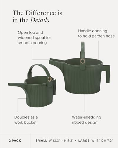 Martha by Martha Stewart Hachiman Watering Can Set of 2 with Widened Spout - color: Sage, size: Large and Small (Set of 2)