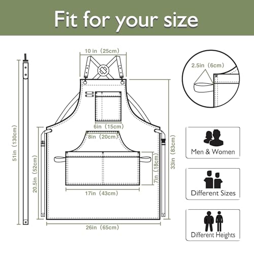 Kitchen Apron, Work Apron, Canvas Apron, Olive - color: Olive