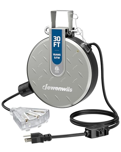 DEWENWILS Ceiling/Wall Mount Retractable Extension Cord Reel with 30FT Cord - color: Silver