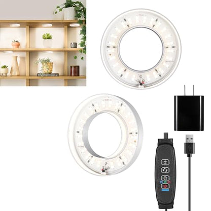 Ceiling LED Plant Growth Lights for Indoor Plants, Warm+White Full Spectrum 3.54" Grow Lamps for Plant Growth with 6/12/16H Timer, 3 Spectral Modes, 10 Dimmable Levels, Halo Angel Ring White (2 Head) - size: 3.54in 2 Head