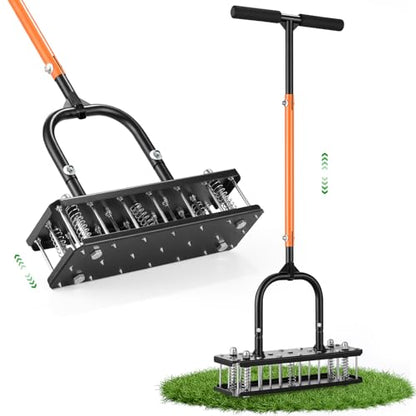 Lawn Aerator, 21 Metal Spikes, Auto Clean, Ergonomic for Yard Garden