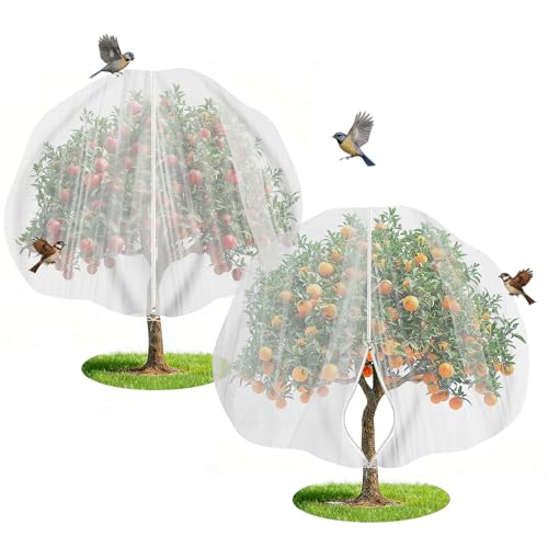 Ultra-Fine Mesh Garden Cover 2-Pack 6.56ft – White, Drawstring & Zipper for Pest Protection. - color: Fruit Tree Net_a