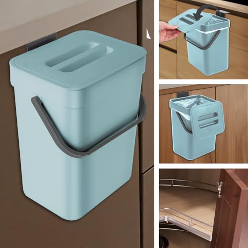 Compost Bin Kitchen, Includes 100 Trash Bags, Hanging Trash Can with Lid, Features Pet-Proof, Odor-Proof, and Quiet Opening/Closing. Suitable for Bathrooms/Bedrooms/Offices (Blue, 1.3 Gal/5 L) - color: Bule