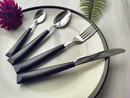 EXZACT 16 pcs Flatware Set Stainless Steel Wide Handles Serves 4 Black - color: Black x 16