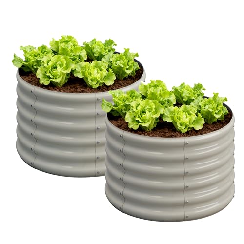 2PCS 2x2x1.5FT Galvanized Raised Garden Bed Kit,Vegetable Boxes-Round Metal Flower Box,Large Planter Raised Beds Outdoor Garden for Planting,Fruit,Herb-White 0.8mm - color: White, size: 2x2x1.5(2PCS)