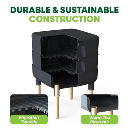 FCMP Outdoor - The Essential Living Composter, 4-Tray Worm Vermicomposter Bin, Black - color: Black