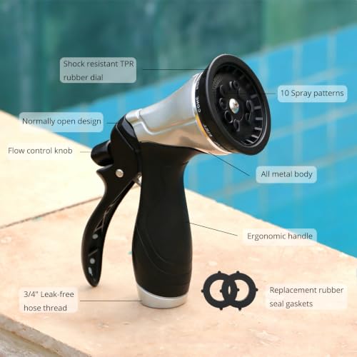QUOBAS Metal Garden Hose Nozzle, Heavy Duty Water Hose Sprayer, Leak Proof - color: Black