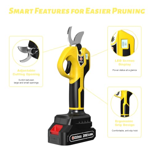 HOBUZA 21V Brushless Pruning Shears LCD Cordless Electric Garden Trimmer - color: Yellow