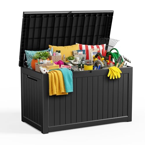 Vixzen 280 Gallon Deck Boxes Outdoor Waterproof, Lockable Storage Box for Patio Cushions Storage Furniture, Garden Tools, Pool Supplies, Weatherproof and UV Resistant (Black, 280 Gallon) - color: Black, size: 280 Gallon