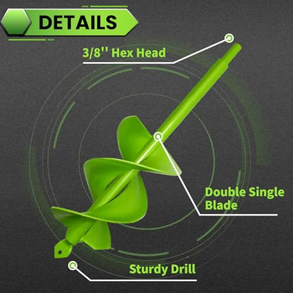 Upgrade Auger Drill Bit for Planting, 3”x16.5” Auger Drill Bit-Garden Auger Spiral Drill Bit, Heavy Duty Garden Auger for 3/8” Hex Driver Drill - size: 3"x16.5"-Green