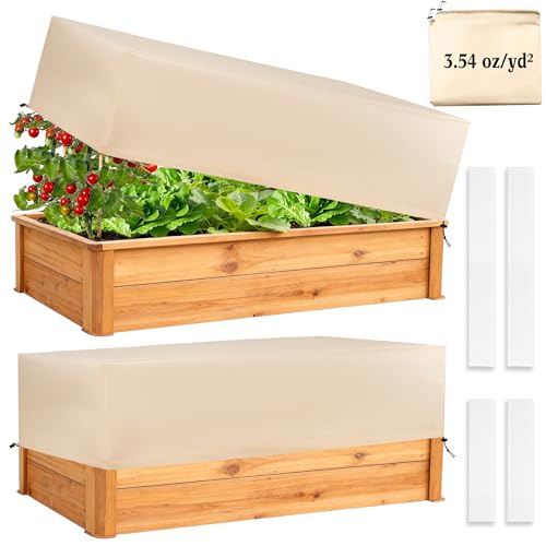 Plant Covers Freeze Protection 2 Pack with Elastic Drawstring & Magic Tape, 3.54 oz/yd² Winter Frost Blanket Planter Box Cover for Raised Garden Bed Outdoor Flower Pot, 59 x 19.6 x 21.6 INCH - size: 59 x 19.6 x 21.6 Inch with Hook-and-Loop Closure