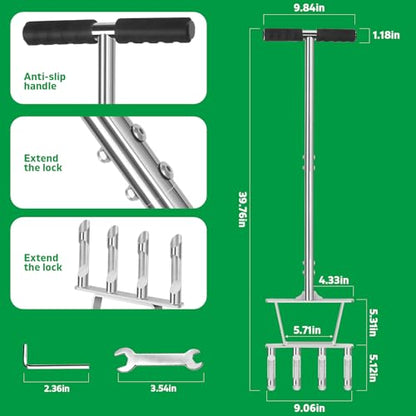 Dual-Function Manual Core Lawn Aerator with 4 Hollow Tine (2026 Upgraded)