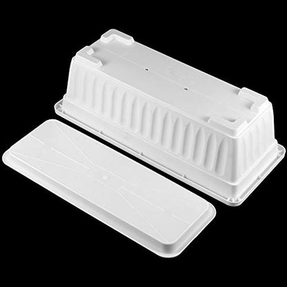 6 Pack 17 Inches Countryside Flower Box Planters, Plastic Vegetable Planters with 30 PCS Plant Labels, White Flower Window Boxes with Attached Tray for Windowsill, Patio, Garden, Balcony… - size: 6 Pack White