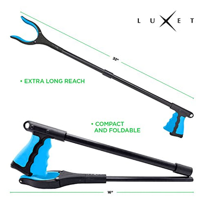 Grabber Reacher Tool - 2 Pack - Updated Version Long 32 Inch Foldable Pick Up Stick - Strong Grip Magnetic Tip Lightweight Trash Picker Claw Reacher Grabber Tool Elderly Reaching - by Luxet (Blue) - color: Blue