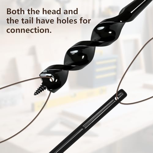 54 Inch Flexible Drill Bit Installer, 3/4" Auger Drill Bit with Screw Point & Fish Eye, 1/4" Anti-Slip Hex Shank Wire Pulling Drill Bit for Wall Ceiling Conduit Installation, Includes Storage Tube